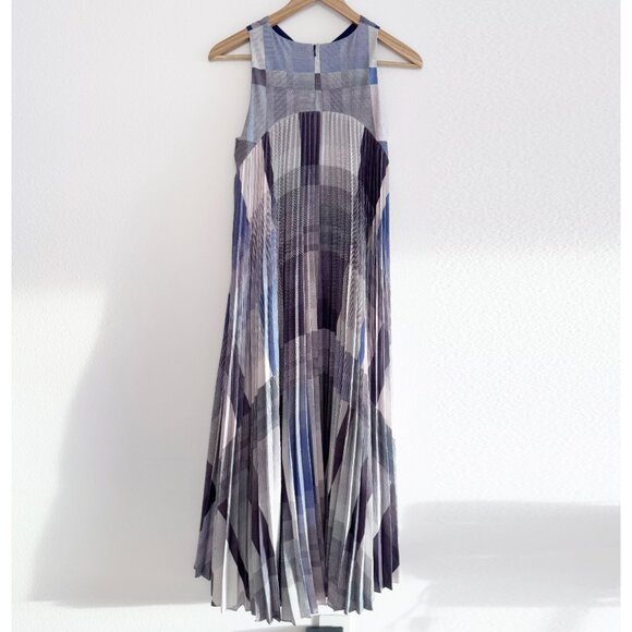 WHISTLES BLUE PLAID PLEATS BACK BOHO DRESS - SIZE 2 - Picture 4 of 8